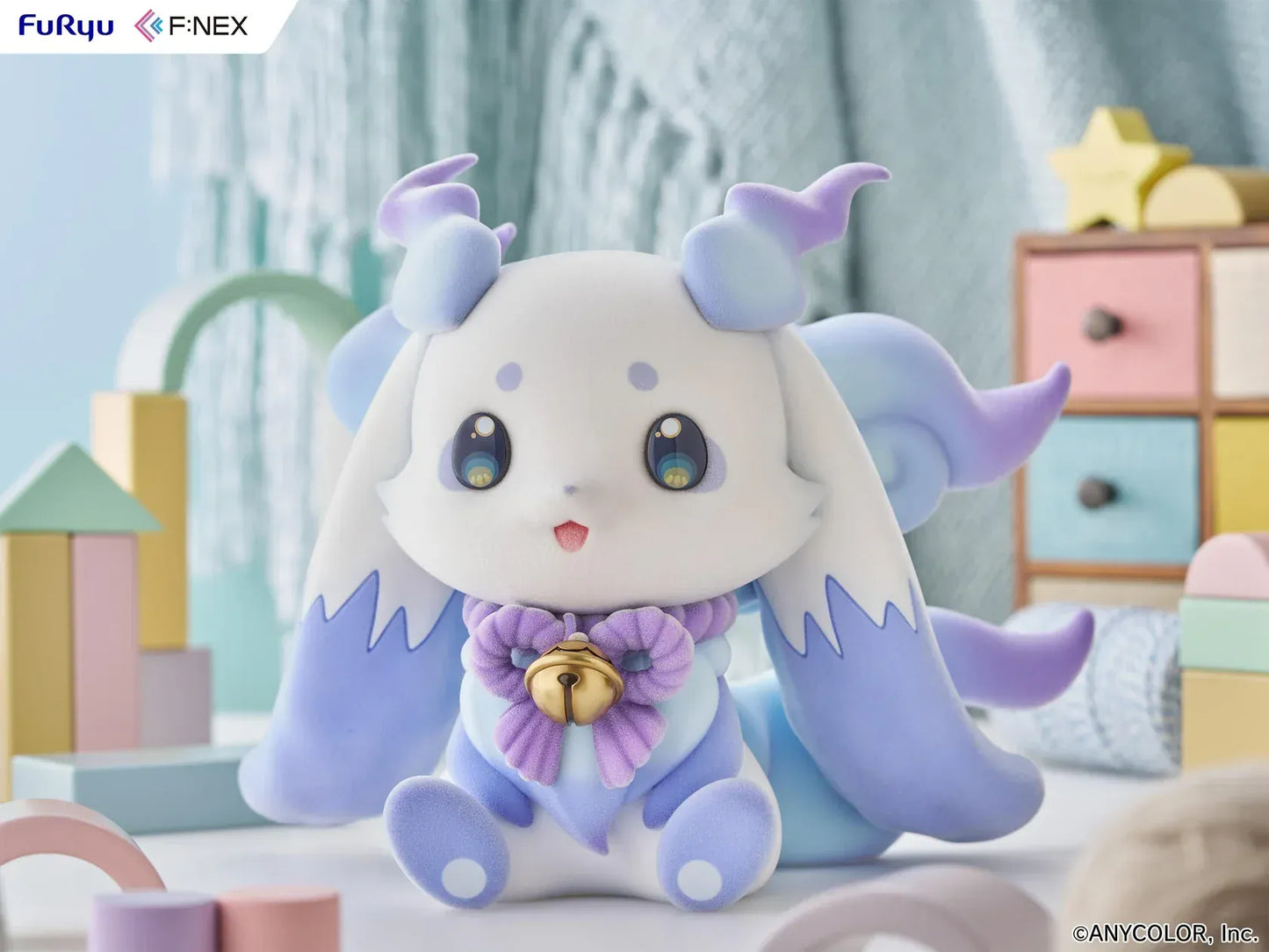 Nijisanji Lunlun 1/2 scale flocked soft vinyl figure featuring pastel colors and bell accessory