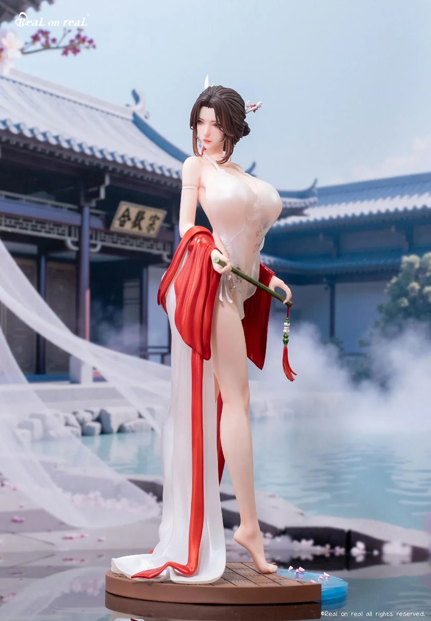 Qing Yun 1/6 scale original illustration figure with flowing white dress and red ribbons
