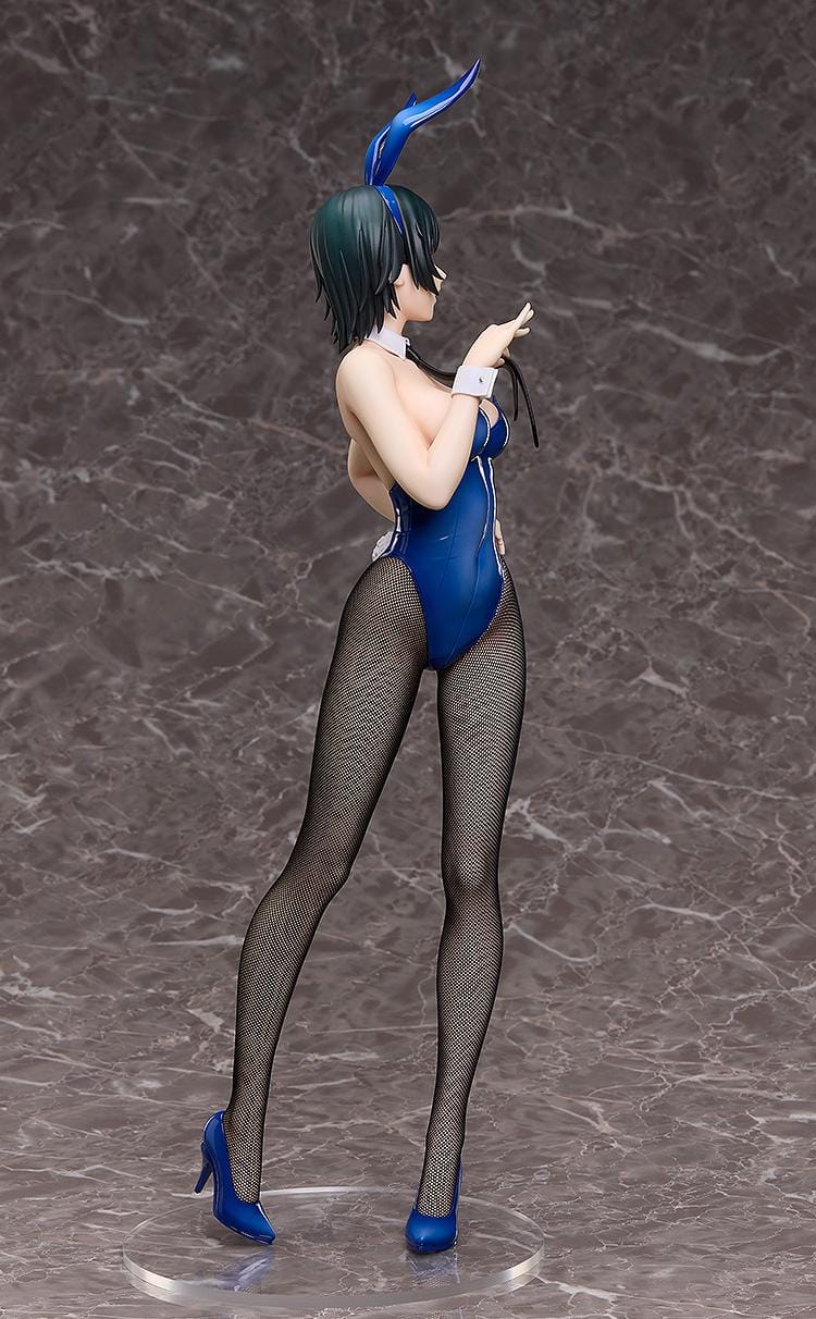 Chainsaw Man B-Style Himeno (Bunny Ver.) 1/4 Scale Figure wearing a glossy blue bunny suit, fishnet tights, and heels, standing confidently.