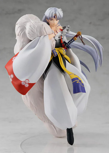 InuYasha POP UP PARADE Sesshomaru rerun figure with flowing silver hair, white kimono, and sword accessory