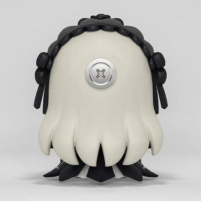 Rozen Maiden Huggy Good Smile Suiginto Figure featuring silver-white hair, red eyes with flower-shaped highlights, a black gothic dress with white frills, black rose headpiece, and a cute seated chibi design.