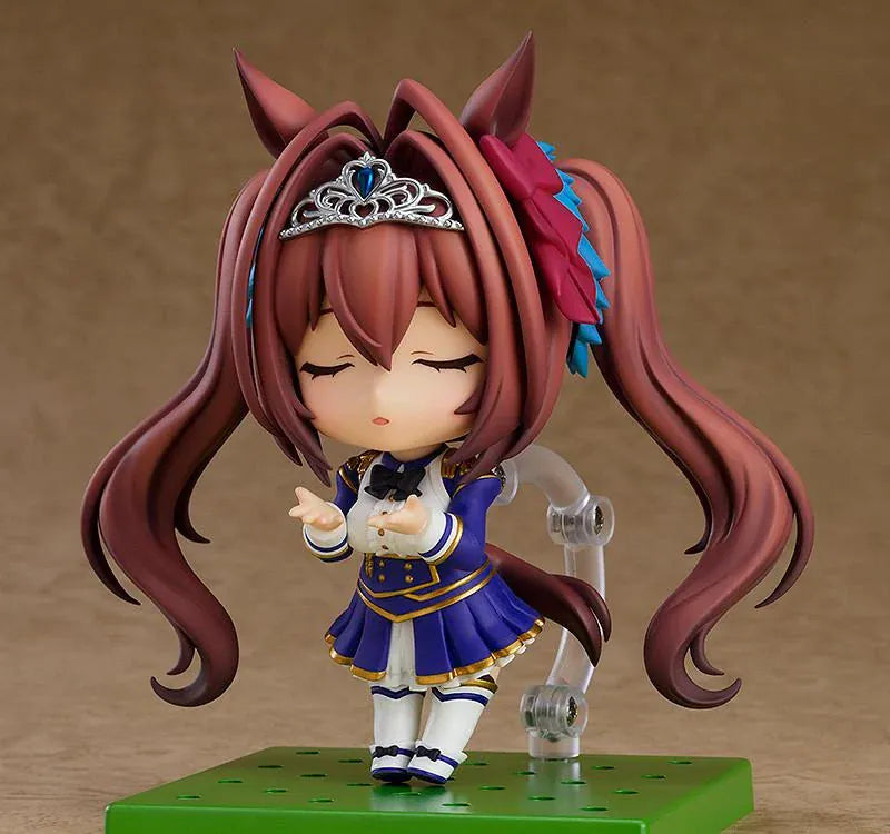 Umamusume Pretty Derby Nendoroid Daiwa Scarlet figure featuring twin-tail hair, horse ears, tiara, and blue white and gold outfit