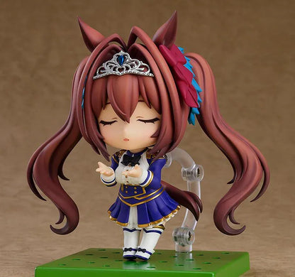 Umamusume Pretty Derby Nendoroid Daiwa Scarlet figure featuring twin-tail hair, horse ears, tiara, and blue white and gold outfit