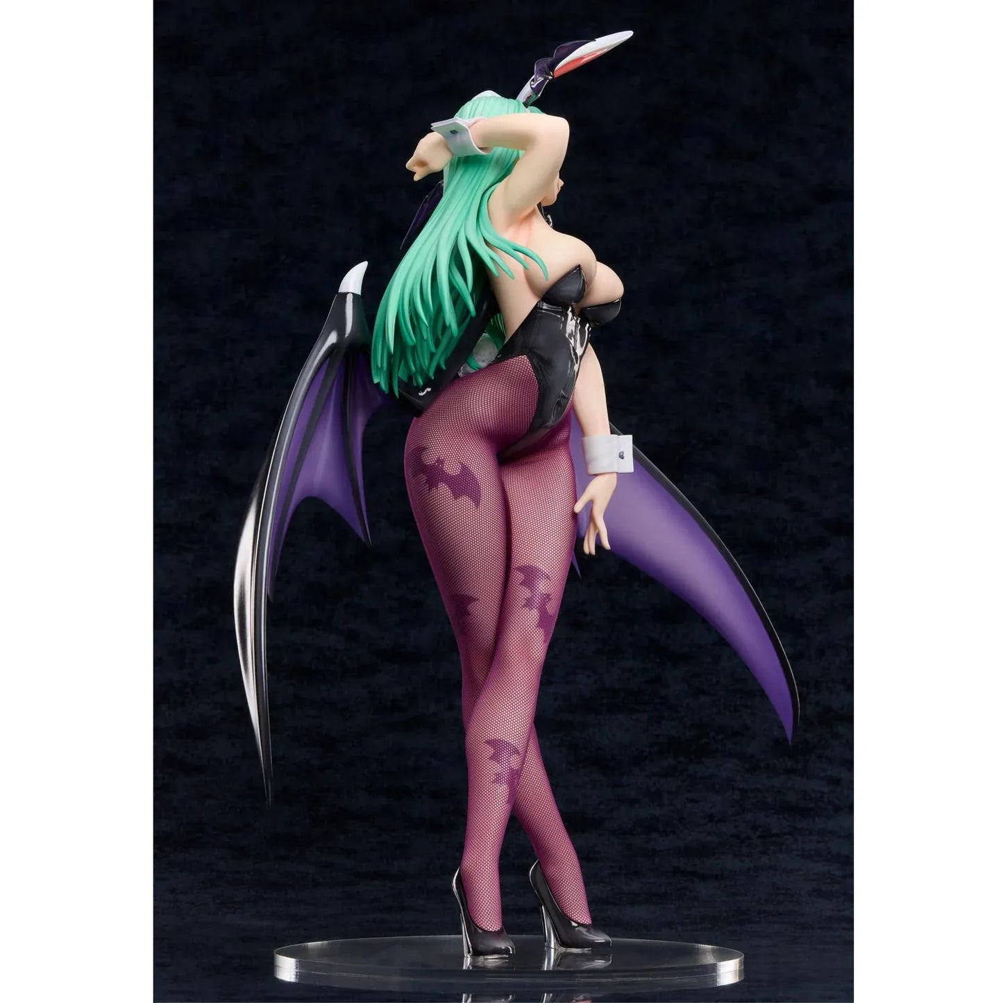 Darkstalkers B-Style Morrigan Bunny Ver. 1/4 scale figure with emerald-green hair, black bunny suit, bat wings, bunny ears, and fishnet stockings