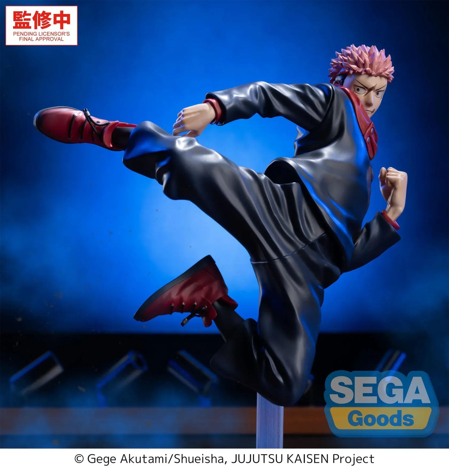Jujutsu Kaisen Luminasta Yuji Itadori The Culling Games Figure in an airborne kick pose with wooden platform display base