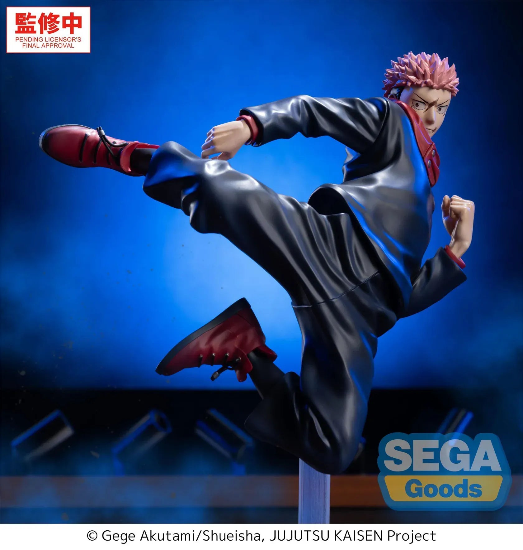 Jujutsu Kaisen Luminasta Yuji Itadori The Culling Games Figure in an airborne kick pose with wooden platform display base