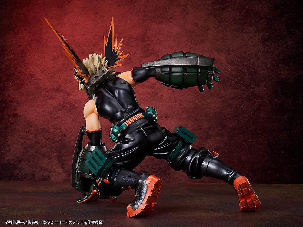 My Hero Academia Katsuki Bakugo (Metallic Ver.) 1/4 Scale Figure featuring Bakugo in an action pose with metallic armor, grenade gauntlets, and dynamic expression.