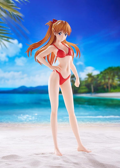 Rebuild of Evangelion POP UP PARADE BEACH QUEENS Asuka Shikinami Langley Bikini Style L Size Figure featuring Asuka with orange hair, blue eyes, and a red bikini.