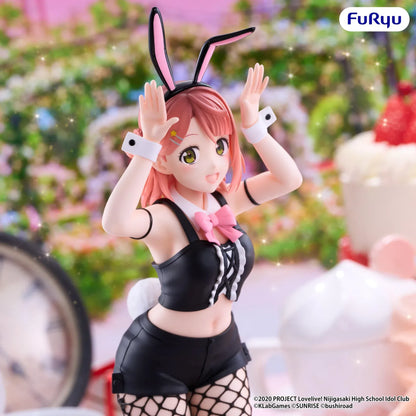 Ayumu Uehara BiCute Bunnies figure with reddish-pink hair, black bunny ears, a pink bow, patterned stockings, and tall black boots.