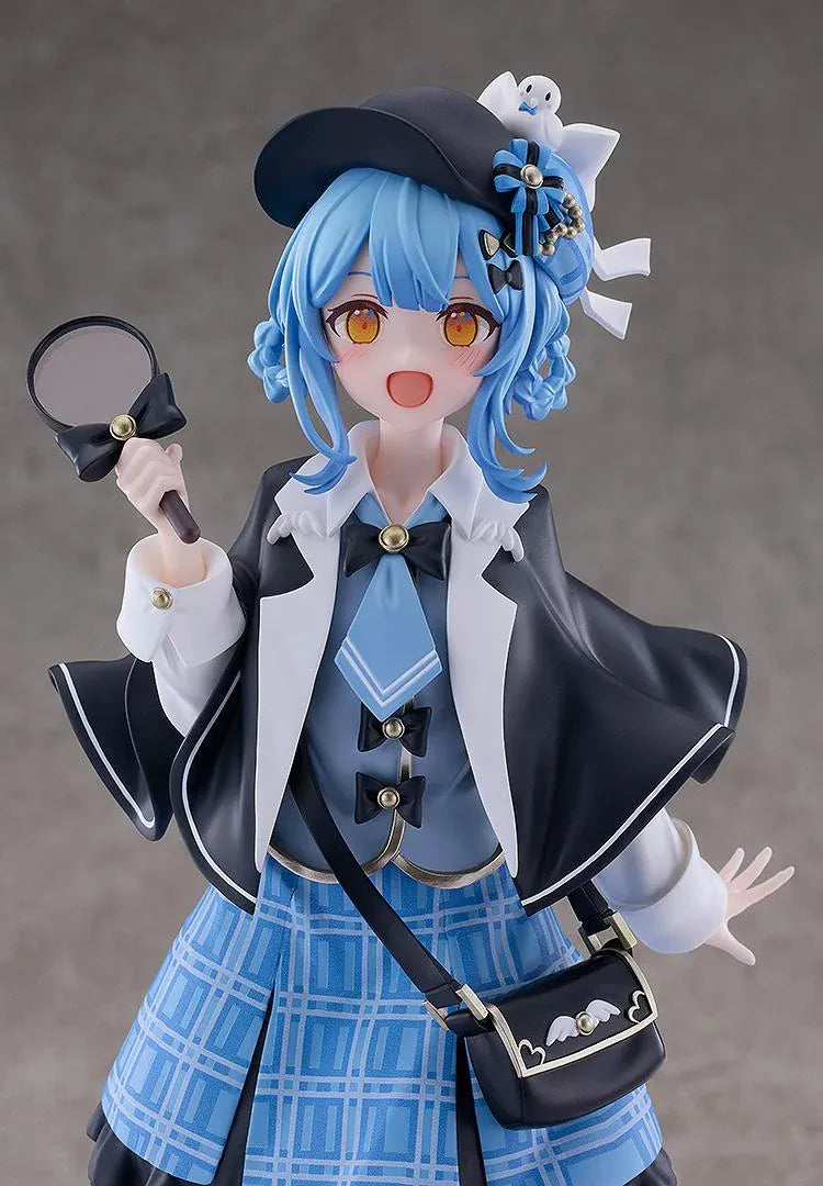 Magical Girl Witch Trials POP UP PARADE Sherry Tachibana L Size Figure with blue hair, plaid skirt, black cap, and handheld mirror