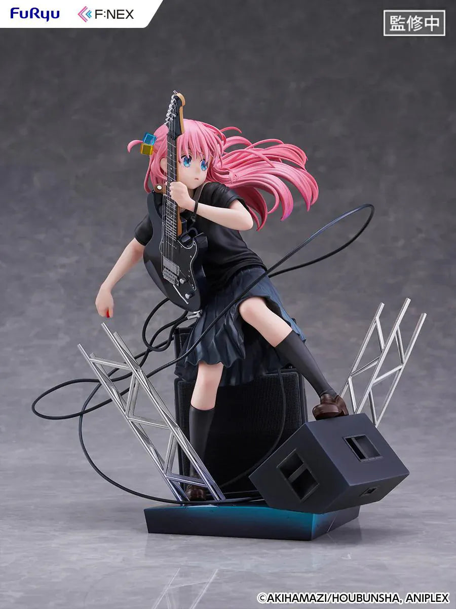 Bocchi the Rock F:Nex Hitori Gotoh Live Ver. 1/7 Scale Figure with pink hair, guitar, stage speakers, amplifier, and concert display base