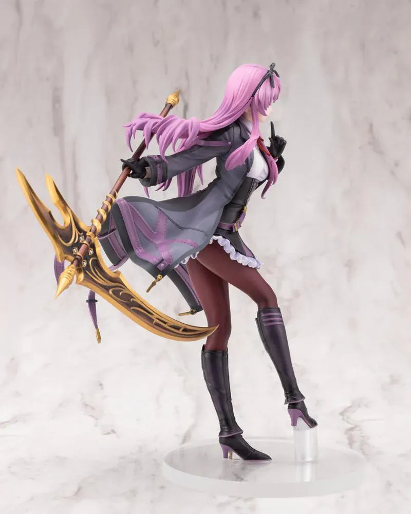 The Legend of Heroes Renne Bright Ver. 2 1/8 scale figure holding a large golden scythe in a black-and-purple outfit.