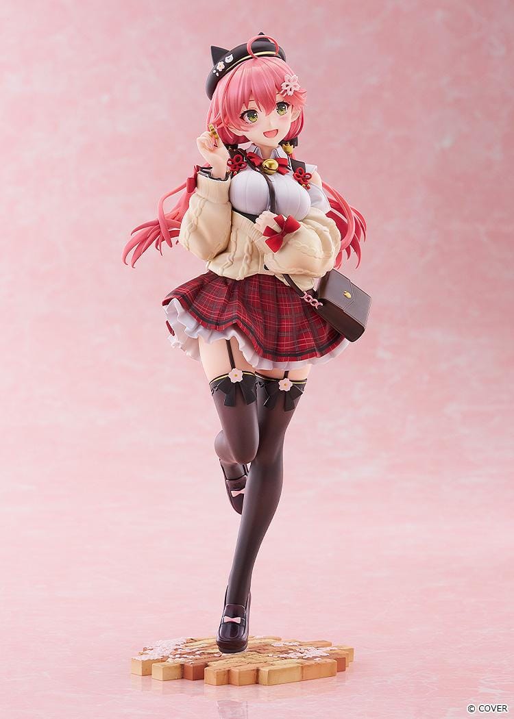 hololive production Sakura Miko Date Style Casual Outfit Ver. 1/7 Scale Figure with pink hair, plaid skirt, jacket, and shoulder bag