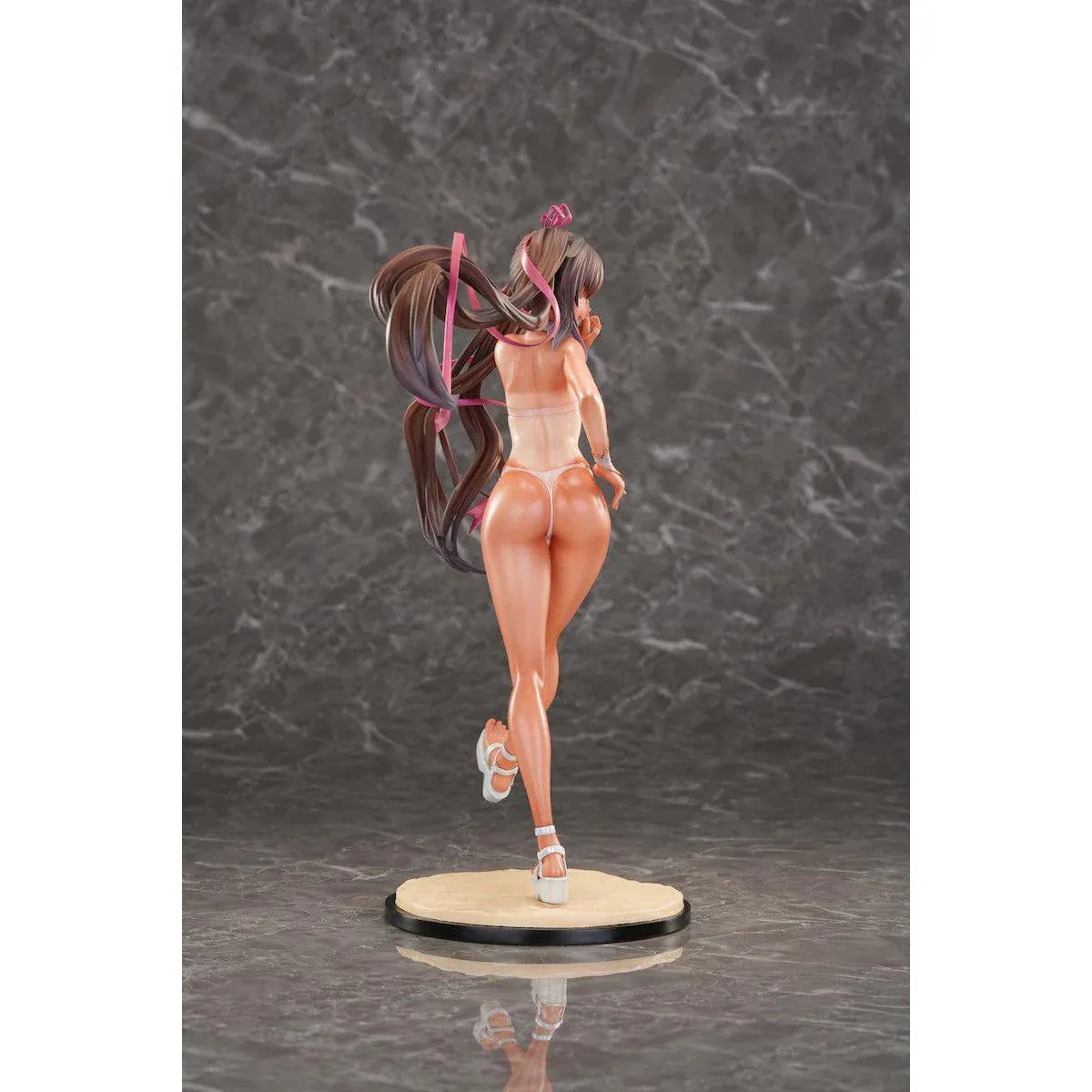 Taimanin RPG Adult Yukikaze Mizuki Swimsuit 1/6 Scale Figure featuring Yukikaze Mizuki in a white swimsuit-style outfit with twin-tail hair, pink ribbons, sandals, and display base.