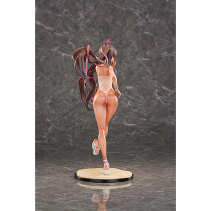 Taimanin RPG Adult Yukikaze Mizuki Swimsuit 1/6 Scale Figure featuring Yukikaze Mizuki in a white swimsuit-style outfit with twin-tail hair, pink ribbons, sandals, and display base.