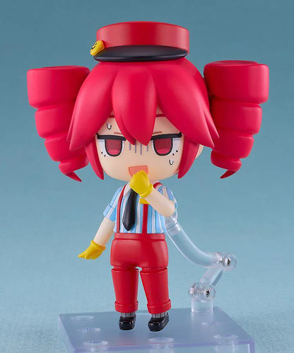 Kasane Teto Nendoroid Kasane Teto Mesmerizer Ver. Figure featuring Teto in a chibi-style design with red drill twin tails, striped shirt, black tie, yellow gloves, and red outfit details.