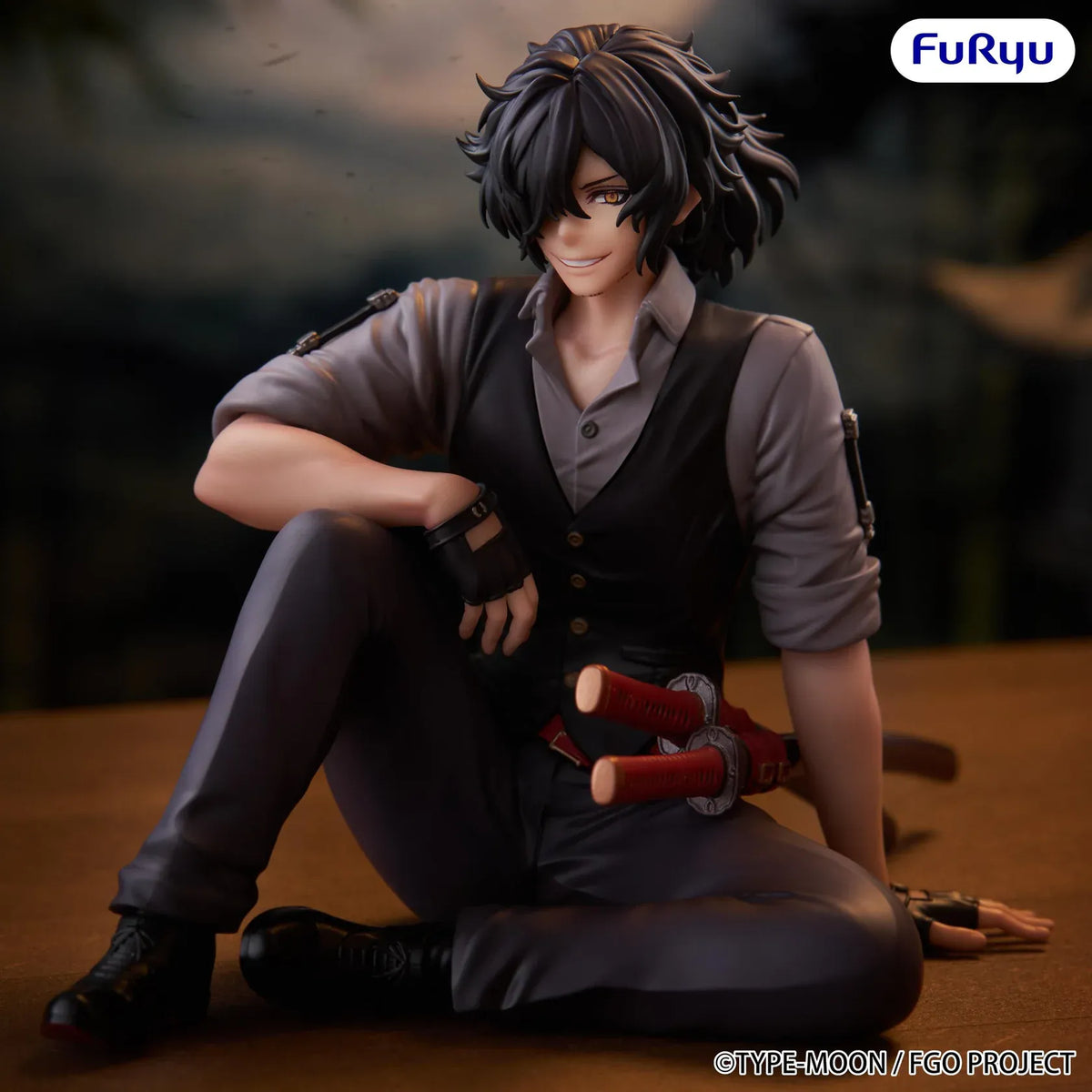 Fate Grand Order Assassin Izou Okada Awesome Dapper Suit Noodle Stopper figure in a relaxed seated pose