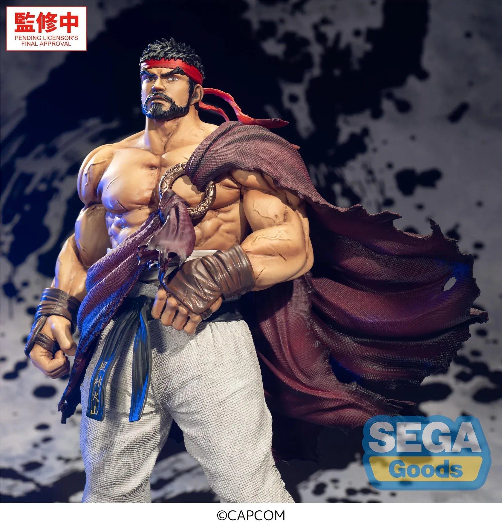 Street Fighter 6 FiGURiZMa Ryu Figure with red headband, muscular sculpt, torn outfit, and powerful fighting stance