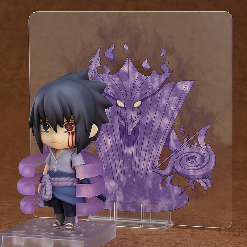 Chibi Nendoroid Sasuke Uchiha holding his sword in his Shippuden outfit.