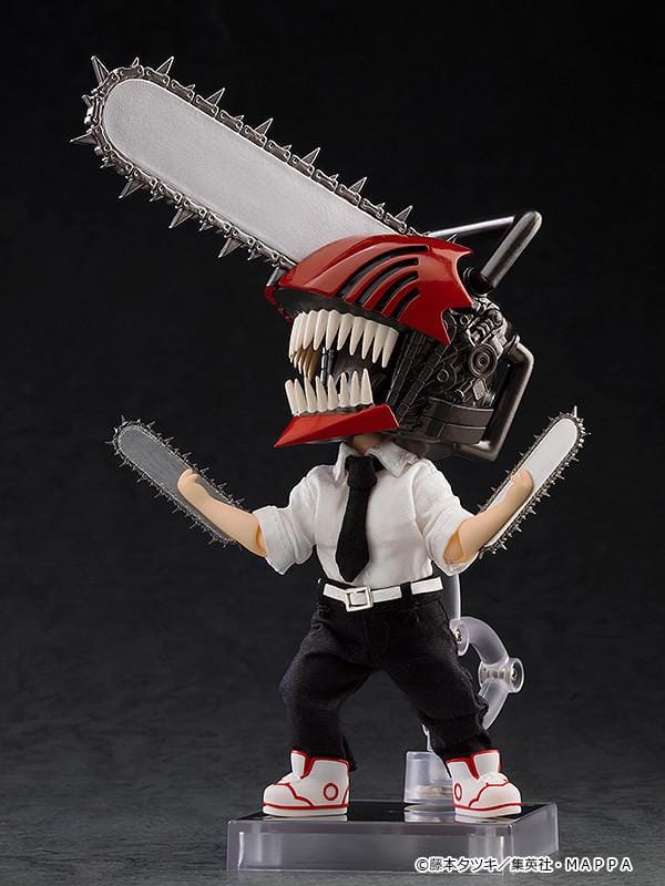 Chainsaw Man Nendoroid Doll Denji Rerelease featuring Denji in a chibi doll design with blonde hair, sharp grin, white shirt, black tie, black pants, and sneakers.