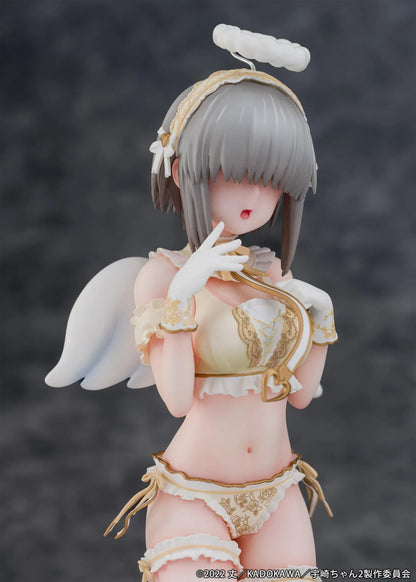 Yanagi Uzaki Angel Ver 1/7 scale figure from Uzaki-chan Wants to Hang Out kneeling with wings and halo on decorative stool