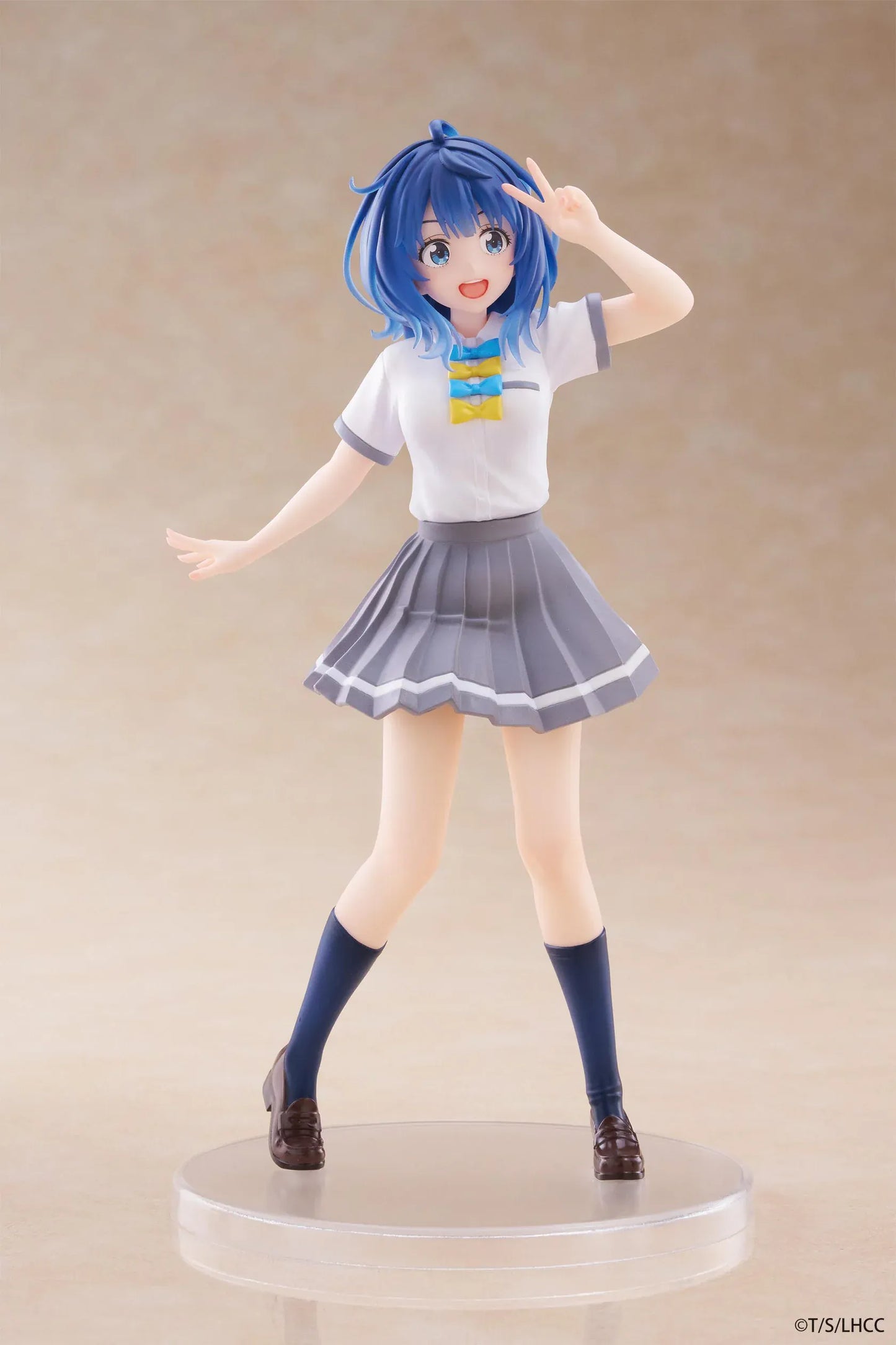 Too Many Losing Heroines Anna Yanami Coreful Figure with blue hair, school uniform outfit, peace sign pose, pleated skirt, and clear display base
