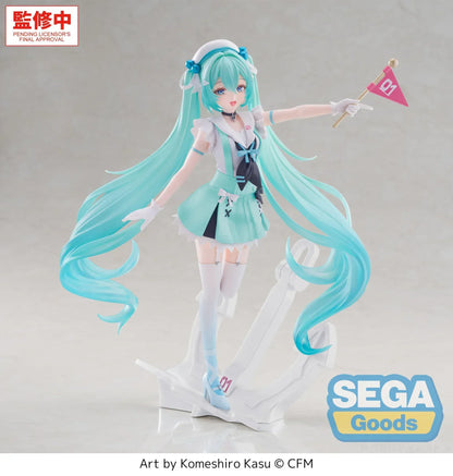 Hatsune Miku sailor figure with twin tails holding flag standing on anchor base