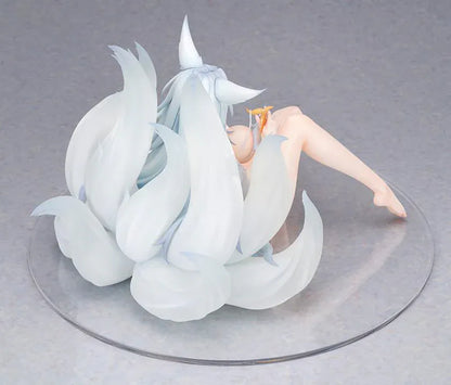 Azur Lane Shinano Dreamy White Sands Ver. 1/6 Scale Figure featuring Shinano seated with pale blue hair, fox ears, flowing tails, white outfit details, and beach-inspired styling.