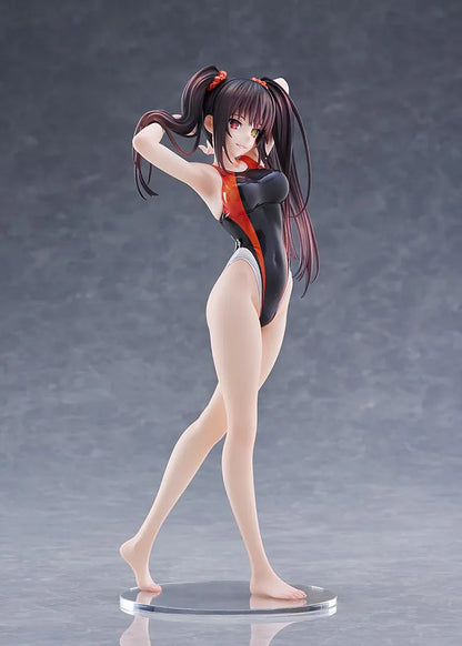 Swimsuit Silhouette DATE A LIVE Kurumi Tokisaki Swimwear Ver. 1/7 Scale Figure featuring Kurumi in a black, white, and red swimsuit with twin tails and a clear display base.