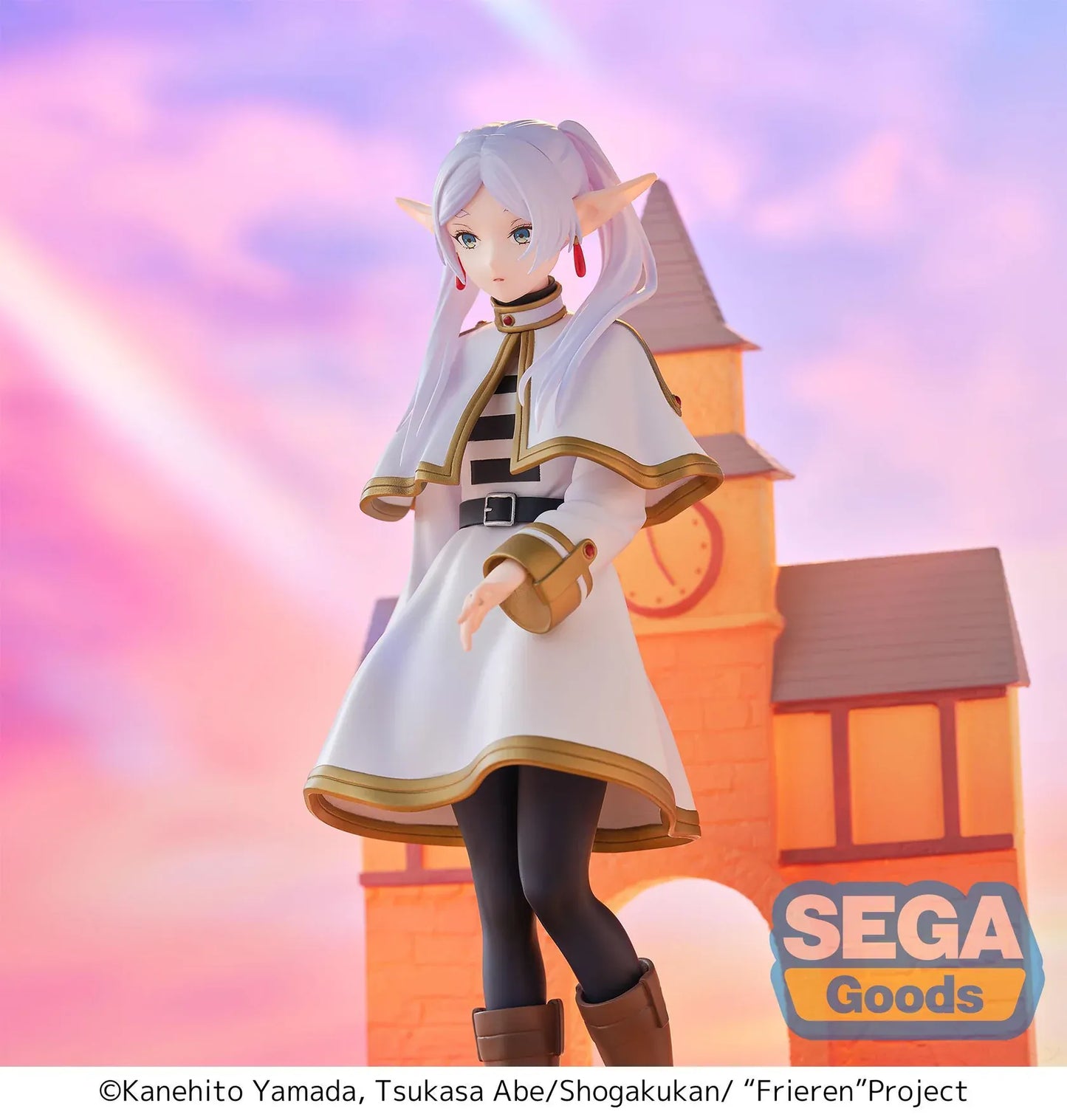 Frieren Beyond Journey's End Luminasta Frieren Eternal Love Figure with white and gold outfit and scenic building backdrop