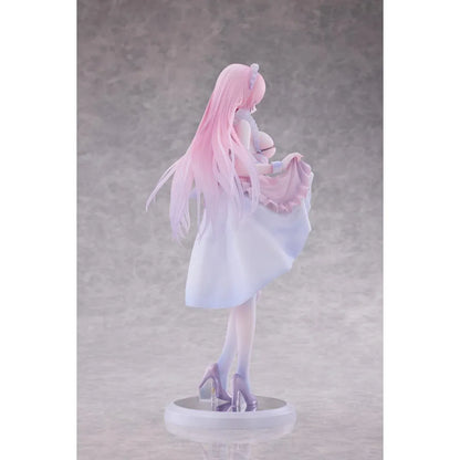 Maid Oneesan Cynthia Different Color Ver. 1/6 Scale Figure illustrated by Yukimiya Yuge, featuring a pink-haired anime girl in a frilly pink and white maid outfit with a black top, white stockings, and high heels.