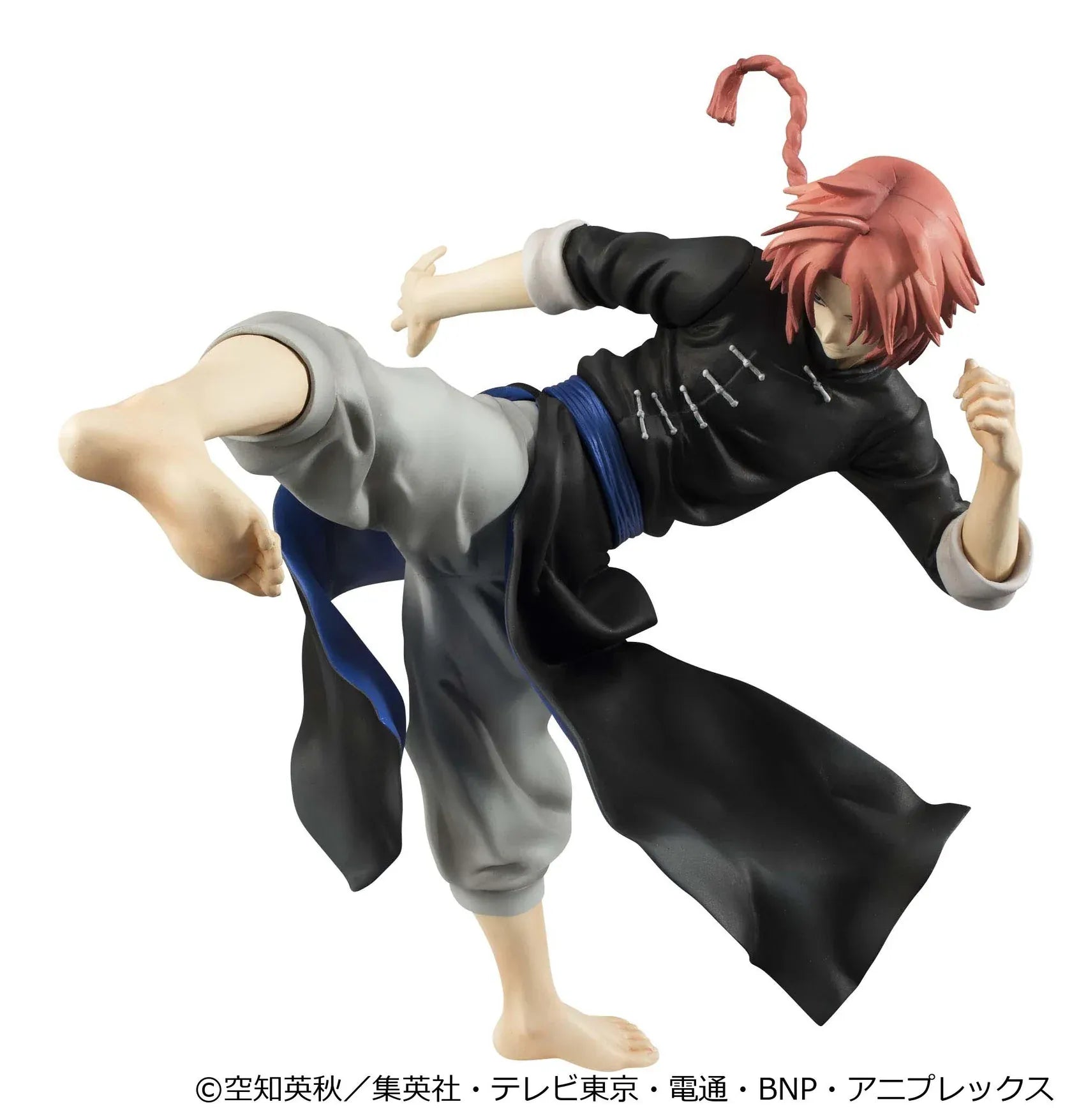 Gintama G.E.M. Series Kamui Ver.2 Reissue figure with red hair, black outfit, blue sash, and dynamic high-kick pose
