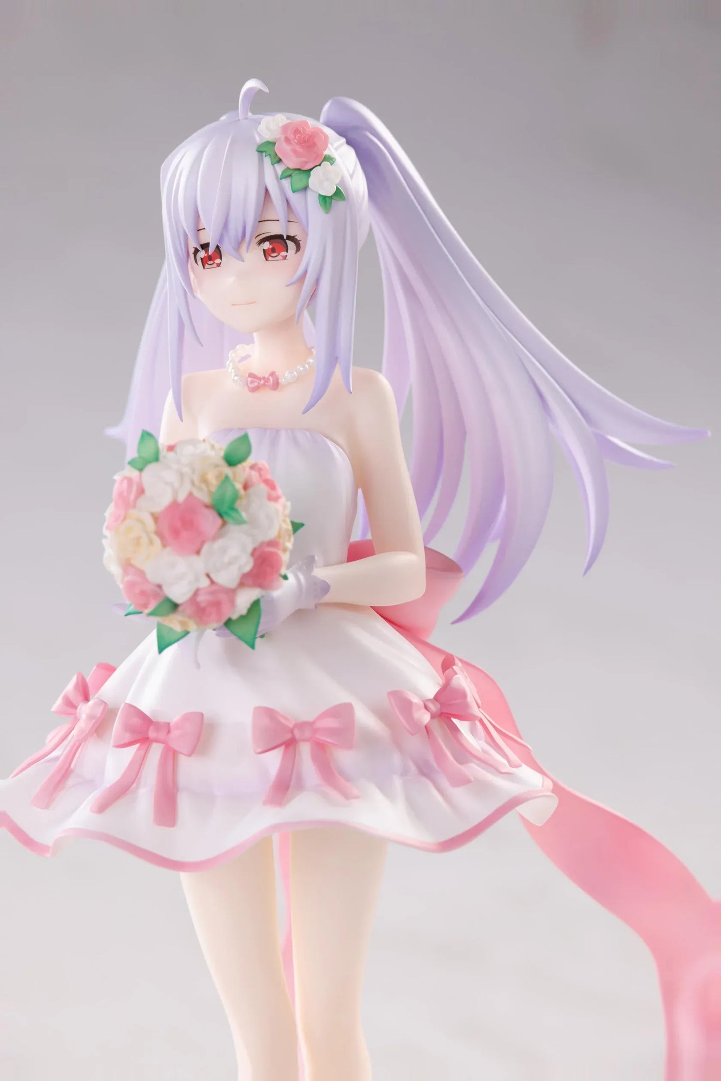 Plastic Memories Isla Wedding Dress Ver. 1/7 Scale Figure wearing a white and pink bridal gown while holding a rose bouquet