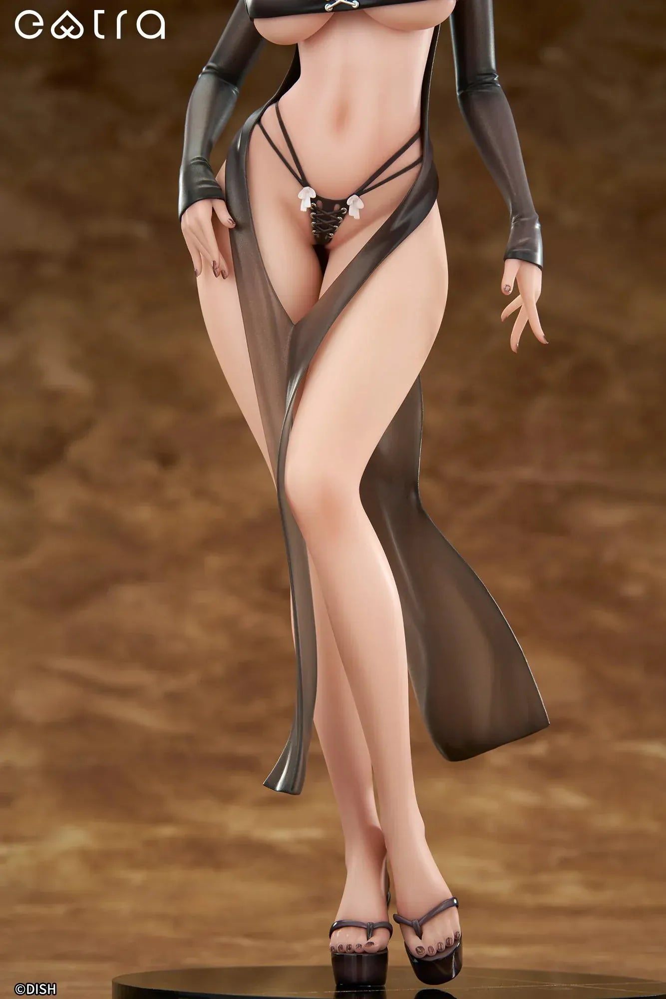 Extra Lilith 1/6 scale figure by DISH, a silver-haired dark-elf woman in a sleek black outfit with translucent skirt standing on a glossy round base.