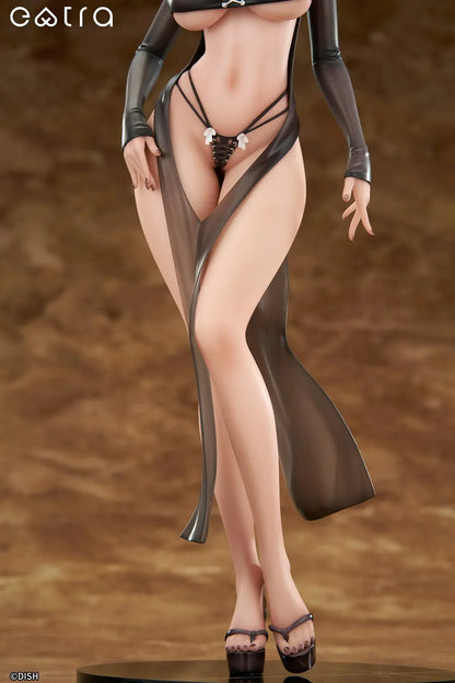 Extra Lilith 1/6 scale figure by DISH, a silver-haired dark-elf woman in a sleek black outfit with translucent skirt standing on a glossy round base.