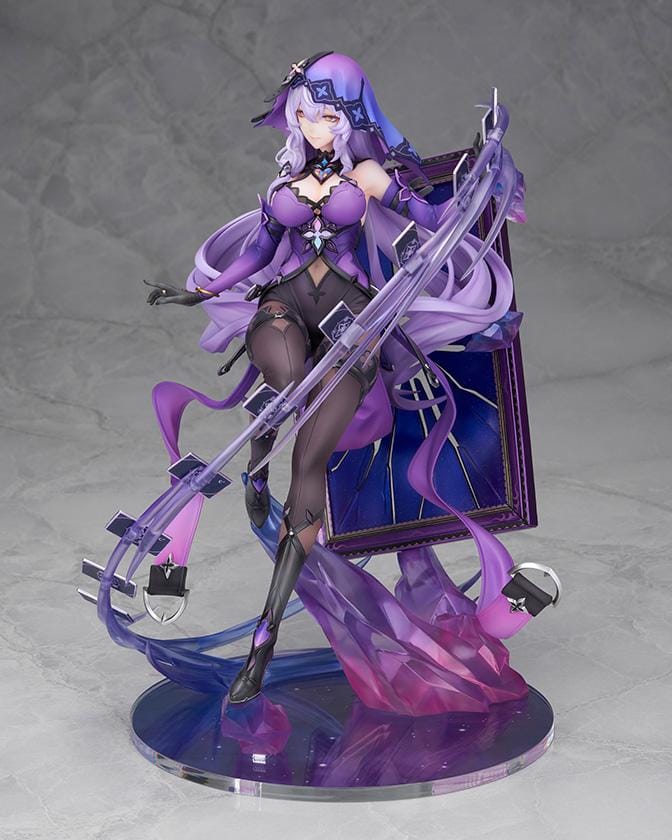 Honkai Star Rail Black Swan 1/7 Scale Figure featuring Black Swan with flowing lavender hair, purple outfit, tarot-inspired effects, and crystal-style display base.
