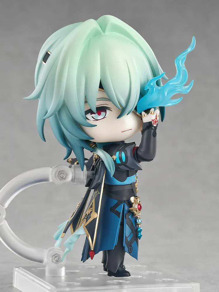 Honkai Star Rail Nendoroid Anaxa Figure featuring Anaxa with mint-green hair, red eyes, ornate outfit details, and translucent blue effect accessory.