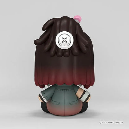 DRAMAtical Murder Huggy Good Smile Mink figure with a pink headband, dark hair, blue star-filled eyes, and a dark outfit in a seated pose.