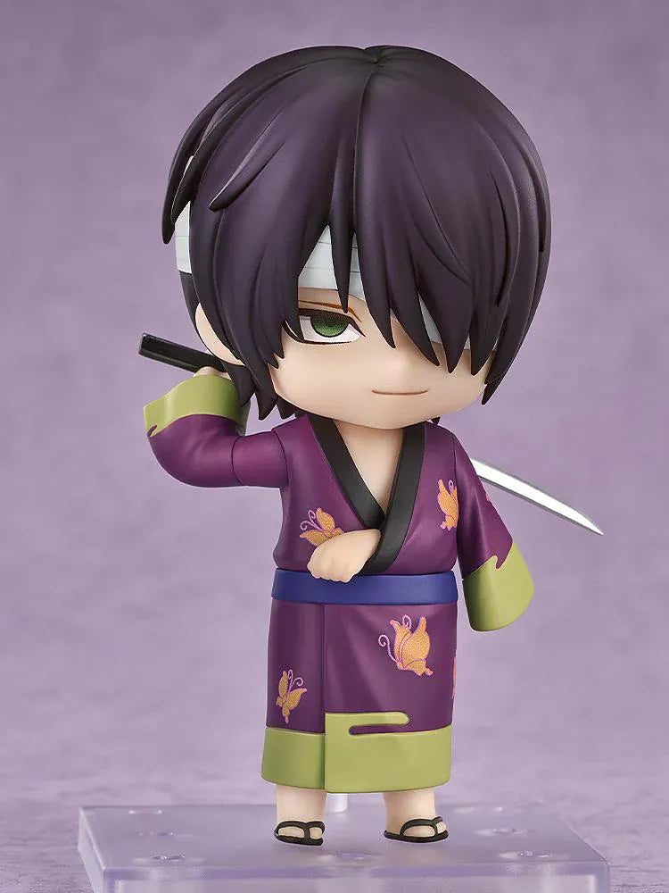 Gintama Nendoroid Shinsuke Takasugi Figure wearing a purple kimono with pipe accessory and bandaged eye detail
