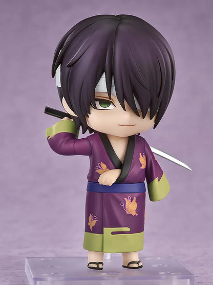 Gintama Nendoroid Shinsuke Takasugi Figure wearing a purple kimono with pipe accessory and bandaged eye detail