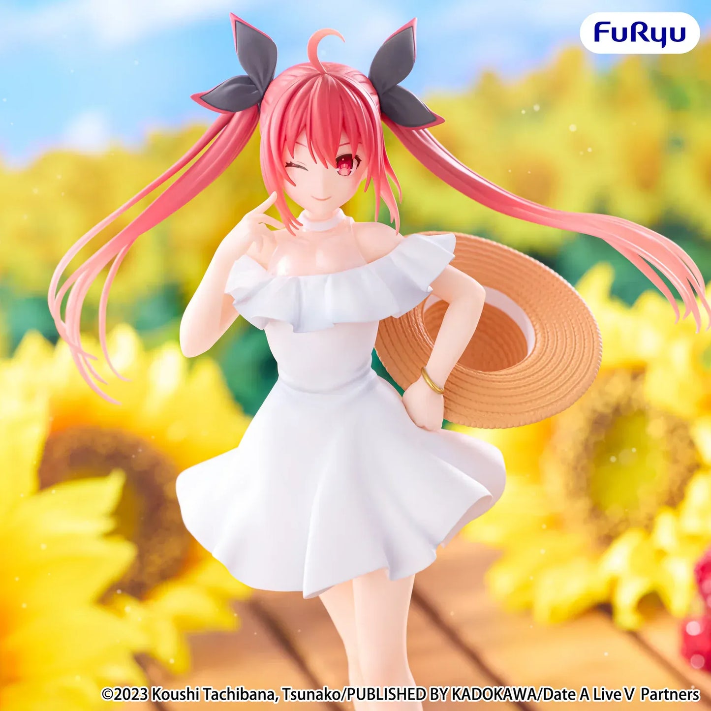 Date A Live V Kotori Itsuka Summer Dress figure wearing white off-shoulder dress with straw hat and twin tails