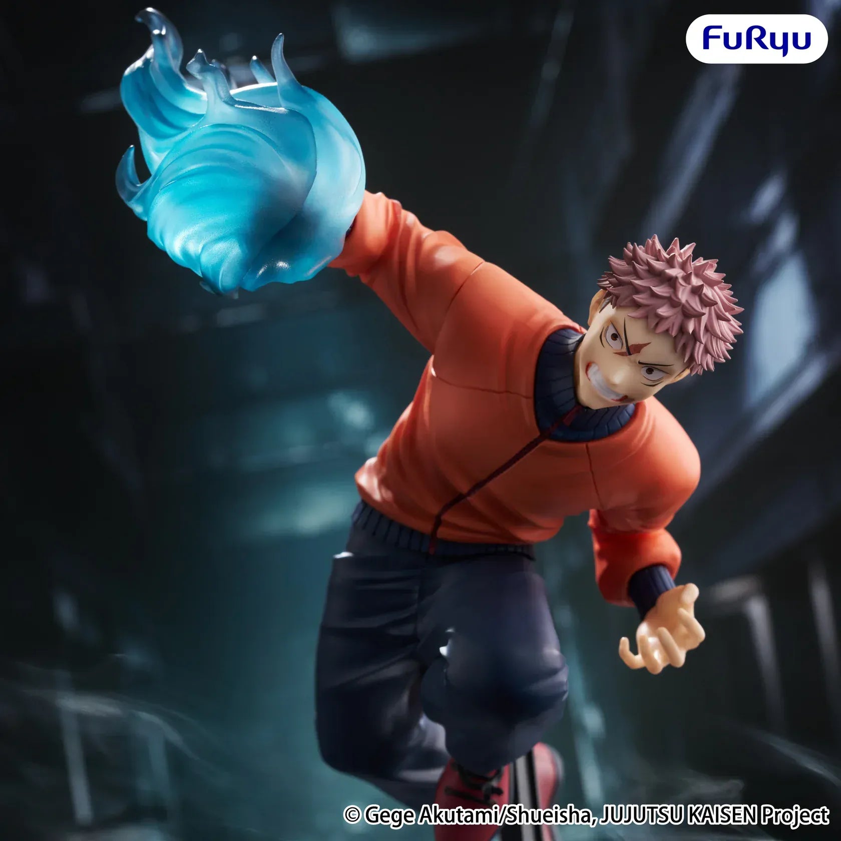 Jujutsu Kaisen Yuji Itadori Trio-Try-iT figure in dynamic attack pose with blue cursed energy effect