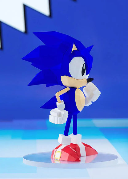 Sonic the Fighters POP UP PARADE Sonic the Hedgehog Figure featuring Sonic in a retro low-poly style with blue body, white gloves, and red shoes.