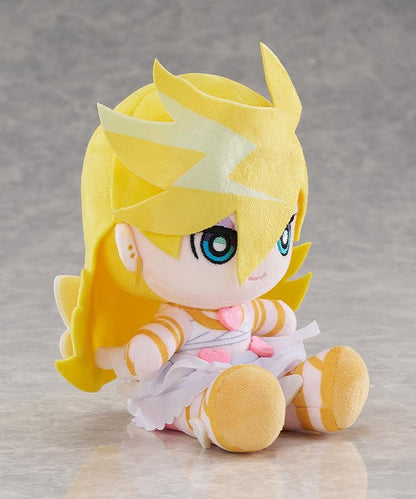 New PANTY & STOCKING with GARTERBELT Panty Punipuni Plushie with blonde hair, blue eyes, heart details, and seated chibi plush design