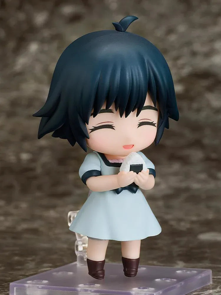 STEINS;GATE Nendoroid Mayuri Shiina 2.0 with short dark hair, blue eyes, a pale blue hat and dress, and brown boots.