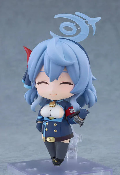 Blue Archive Nendoroid Ako Amau Figure with light blue hair, halo detail, navy uniform, paintbrush accessory, and chibi display base