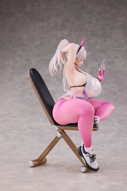 Kyou wa Mune Tore 1/6 scale figure by RST featuring sporty pink outfit, selfie pose, foldable chair, and deluxe bonus items