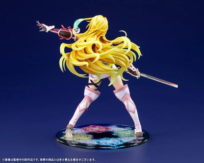 Tales of Xillia Milla Maxwell 1/8 scale figure holding a sword in a battle pose on a colorful elemental display base.