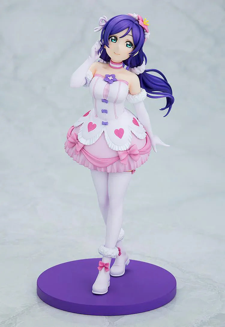 Love Live School Idol Project Nozomi Tojo Bokutachi wa Hitotsu no Hikari Ver. Figure with purple hair, pink-and-white idol outfit, heart details, and purple base