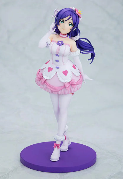 Love Live School Idol Project Nozomi Tojo Bokutachi wa Hitotsu no Hikari Ver. Figure with purple hair, pink-and-white idol outfit, heart details, and purple base
